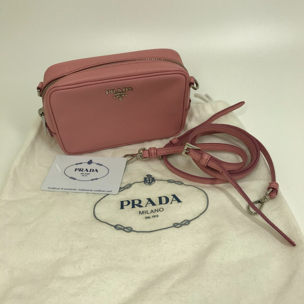 PRADA Shoulder Bag 1NF674 Safiano leather pink logo Shoulder pouch Women Used Authentic