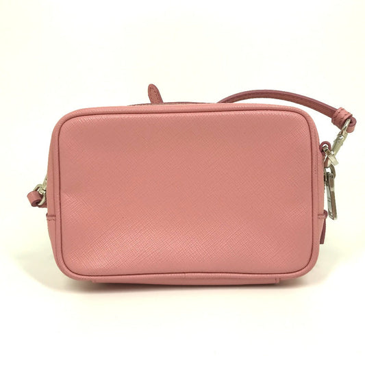 PRADA Shoulder Bag 1NF674 Safiano leather pink logo Shoulder pouch Women Used Authentic