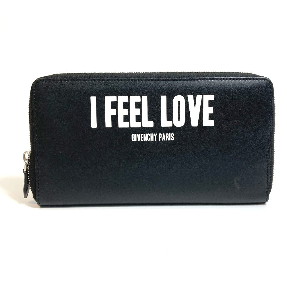 GIVENCHY Long Wallet Purse leather black I FEEL LOVE organizer mens Used Authentic