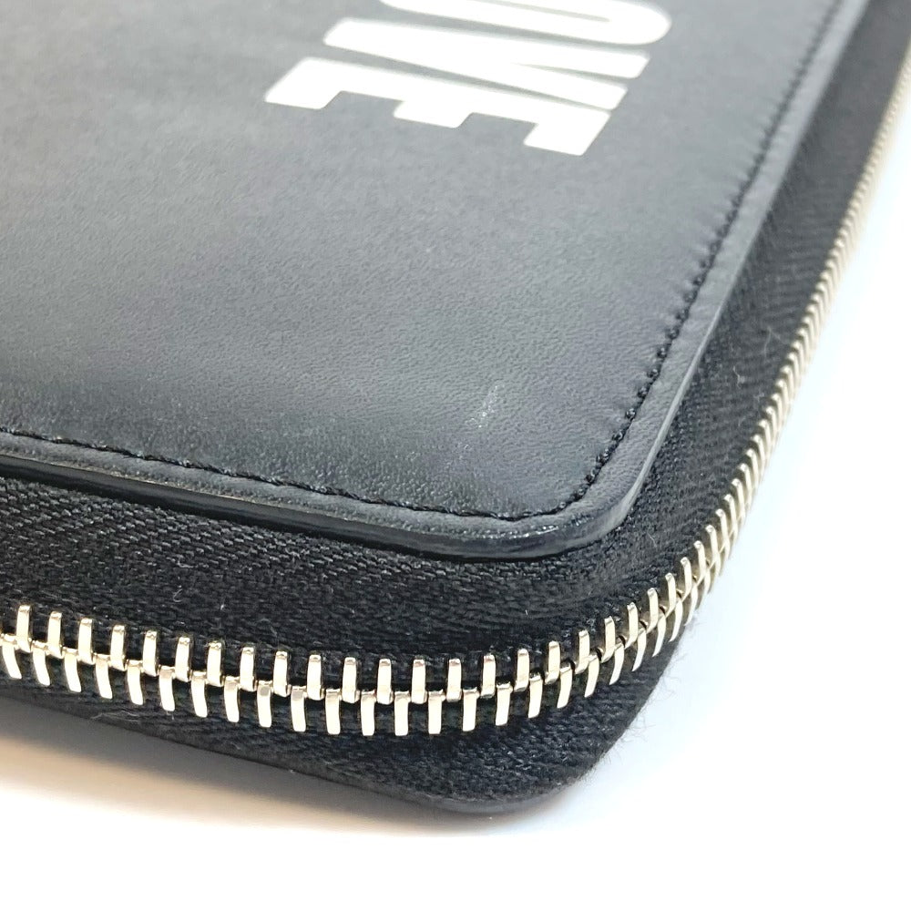 GIVENCHY Long Wallet Purse leather black I FEEL LOVE organizer mens Used Authentic