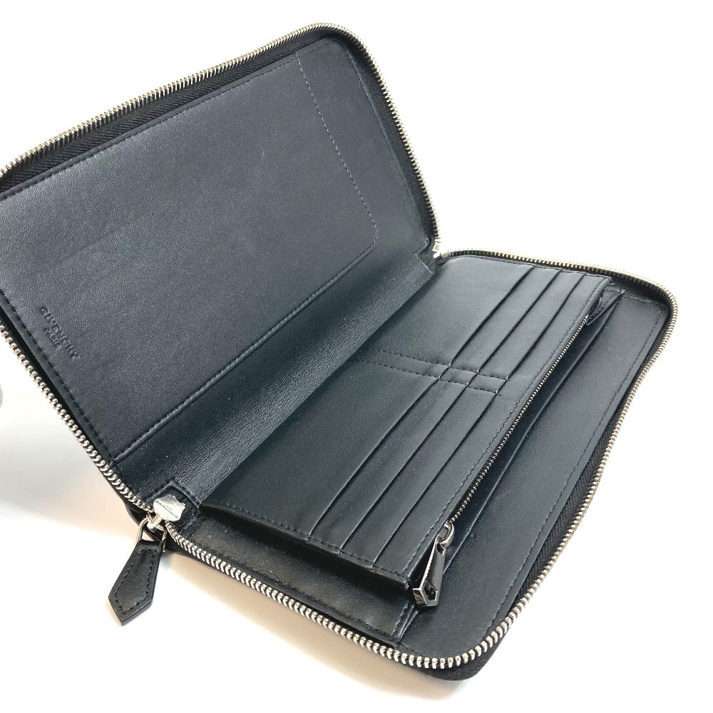 GIVENCHY Long Wallet Purse leather black I FEEL LOVE organizer mens Used Authentic