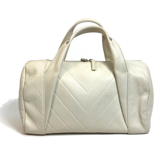 CHANEL Boston Duffel bag A30899 leather Ivory CCCOCO Mark Chevron Vstitch Women Used Authentic