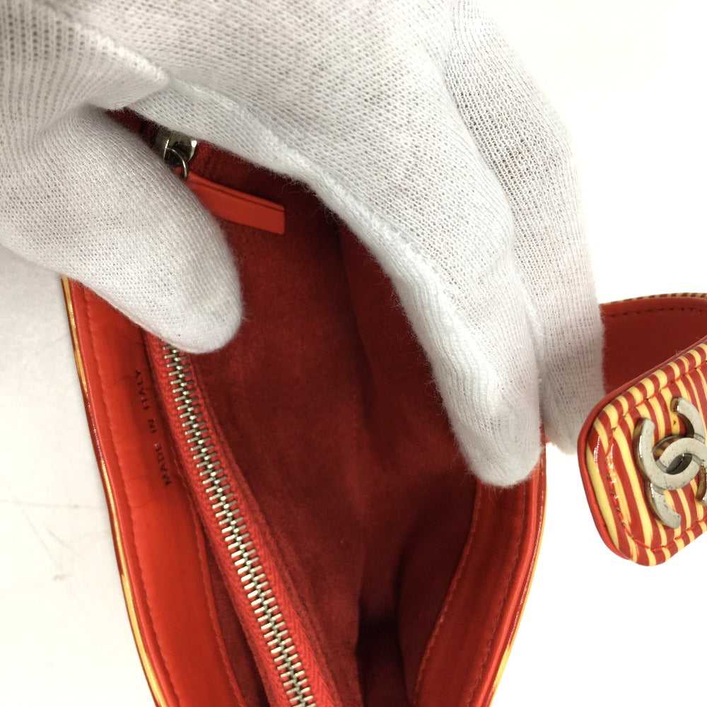 CHANEL Pouch Patent leather Red type CC COCO Mark border Women Used Authentic