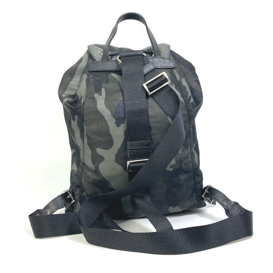 PRADA Backpack Nylon, Saffiano leather green Triangle logo camouflage camouflage saffiano