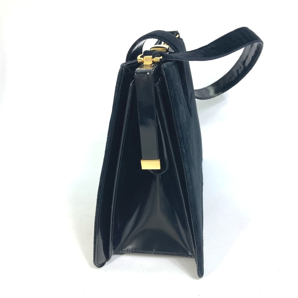 CELINE Shoulder Bag Velor / leather black Gamaguchi vintage Women Used Authentic