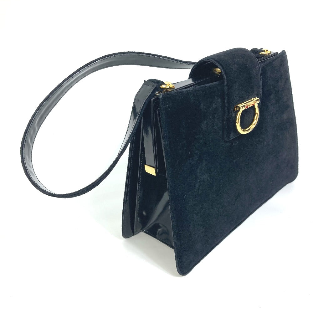 CELINE Shoulder Bag Velor / leather black Gamaguchi vintage Women Used Authentic