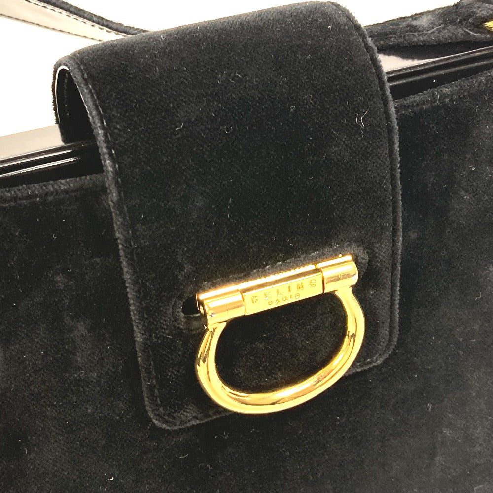 CELINE Shoulder Bag Velor / leather black Gamaguchi vintage Women Used Authentic