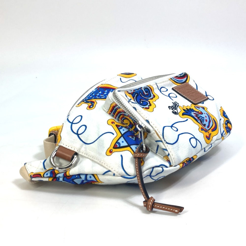 LOEWE Sling bag canvas White x Blue type anagram Waist bag Shoulder Bag mens Used Authentic