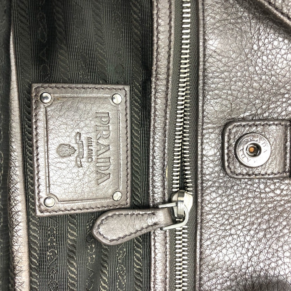 PRADA Tote Bag leather Brown logo unisex(Unisex) Used Authentic