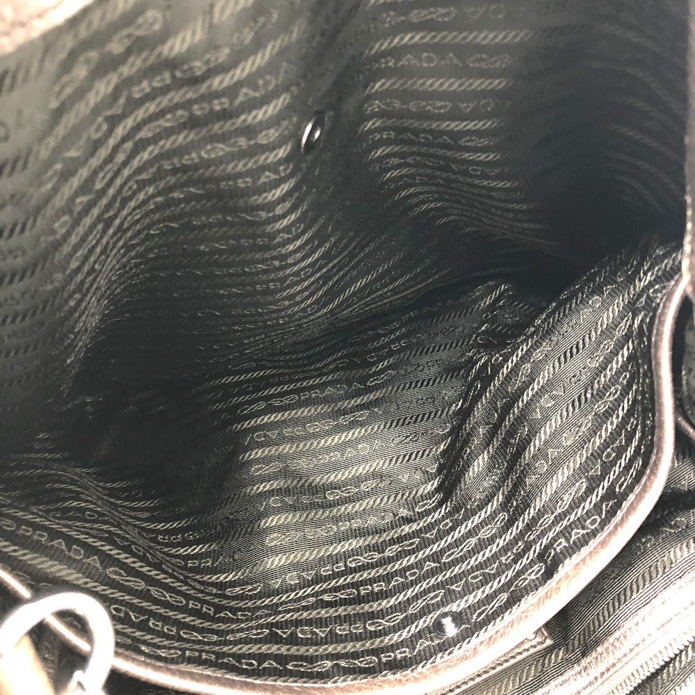 PRADA Tote Bag leather Brown logo unisex(Unisex) Used Authentic