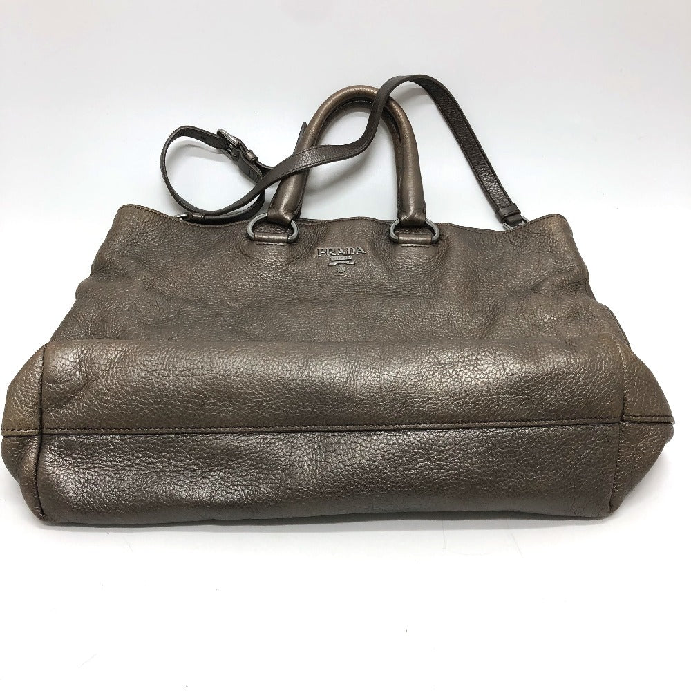 PRADA Tote Bag leather Brown logo unisex(Unisex) Used Authentic