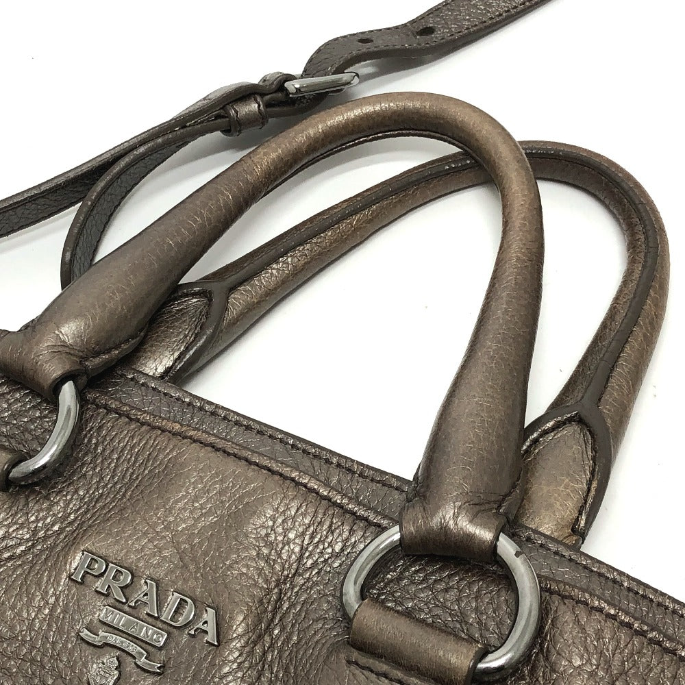 PRADA Tote Bag leather Brown logo unisex(Unisex) Used Authentic
