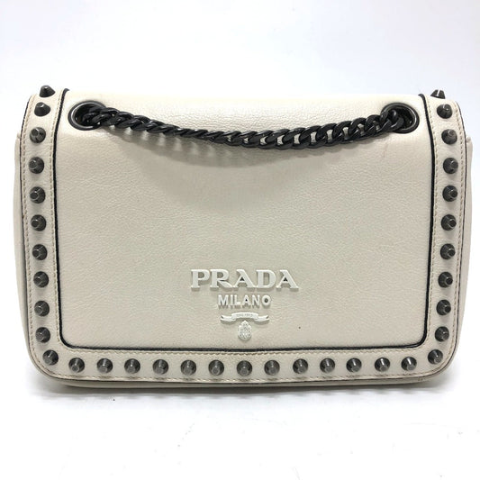 PRADA Shoulder Bag 1BD147 leather white logo studs ChainShoulder Women Used Authentic