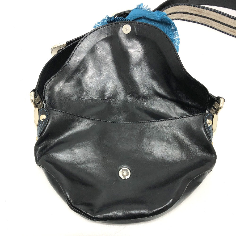 CELINE Shoulder Bag 115/130 leather black ribbon Crossbody Women Used Authentic