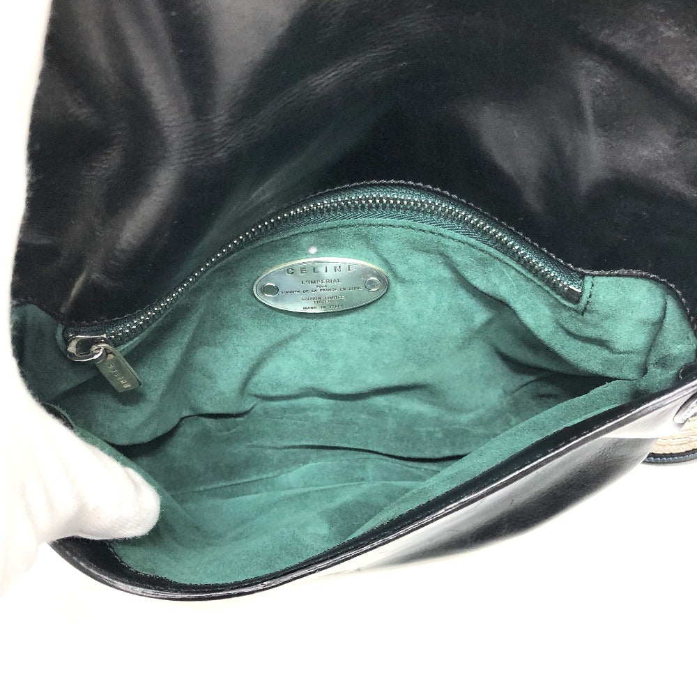 CELINE Shoulder Bag 115/130 leather black ribbon Crossbody Women Used Authentic