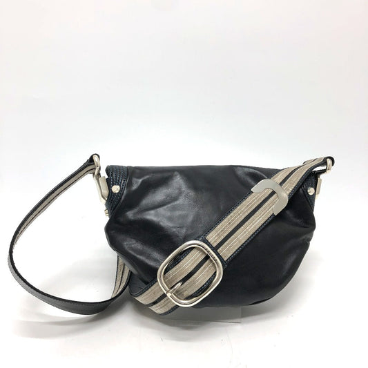 CELINE Shoulder Bag 115/130 leather black ribbon Crossbody Women Used Authentic