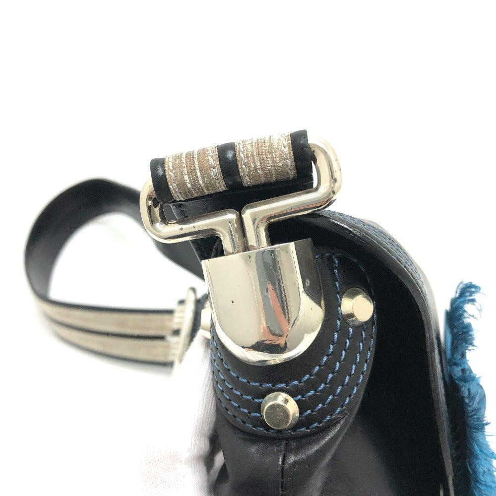 CELINE Shoulder Bag 115/130 leather black ribbon Crossbody Women Used Authentic