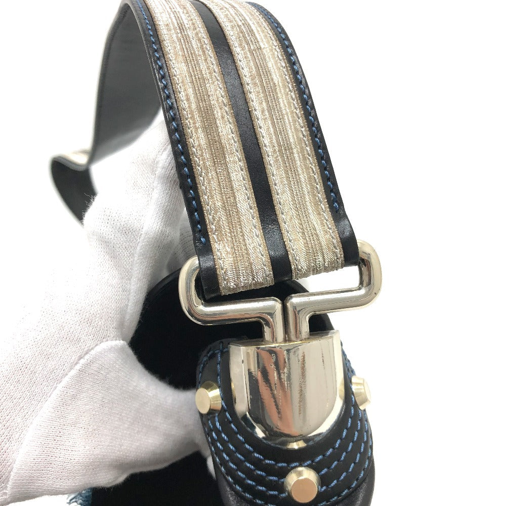 CELINE Shoulder Bag 115/130 leather black ribbon Crossbody Women Used Authentic