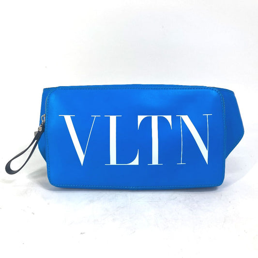 VALENTINO Waist bag TY0B0719 leather blue VLTN logo Sling bag mens Used Authentic