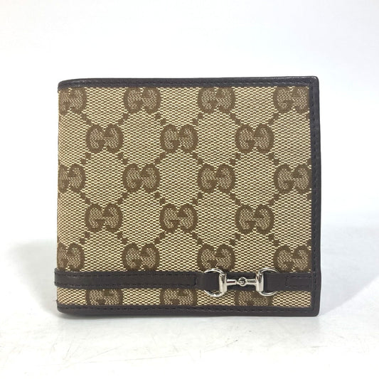 GUCCI Folded wallet 245773 GG canvas beige GG Horsebit Women Used Authentic