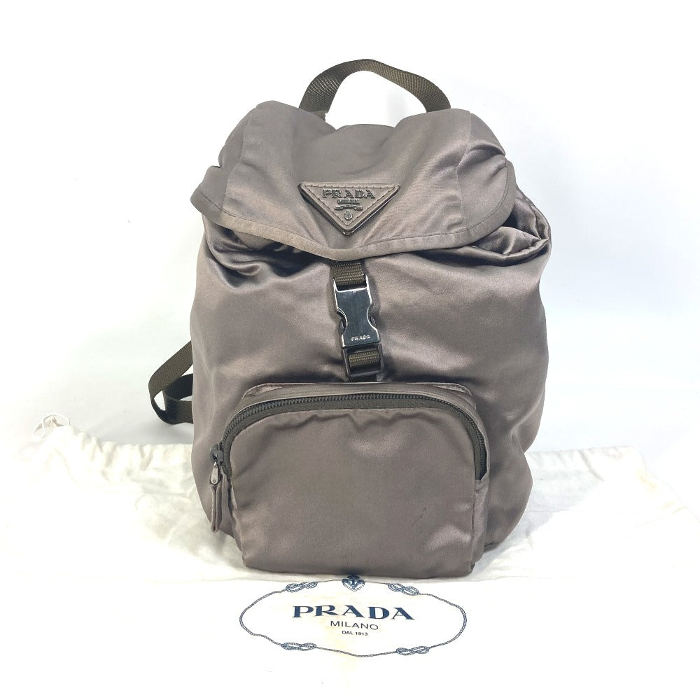 PRADA Backpack Satin Brown type With logo Triangle logo plate