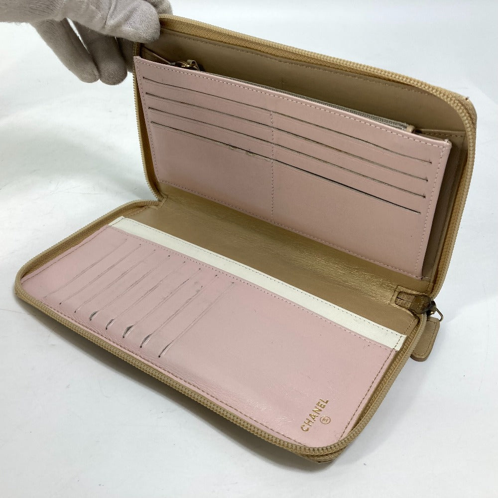 CHANEL Long Wallet Purse Calfskin gold COCO Mark CC Matrasse quilting Women Used Authentic