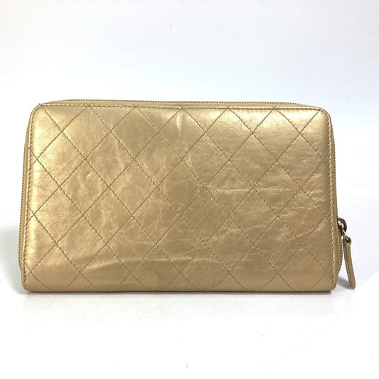 CHANEL Long Wallet Purse Calfskin gold COCO Mark CC Matrasse quilting Women Used Authentic