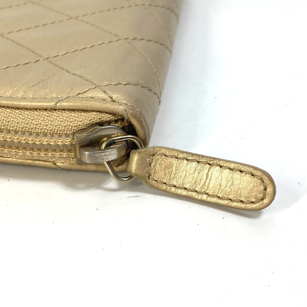 CHANEL Long Wallet Purse Calfskin gold COCO Mark CC Matrasse quilting Women Used Authentic