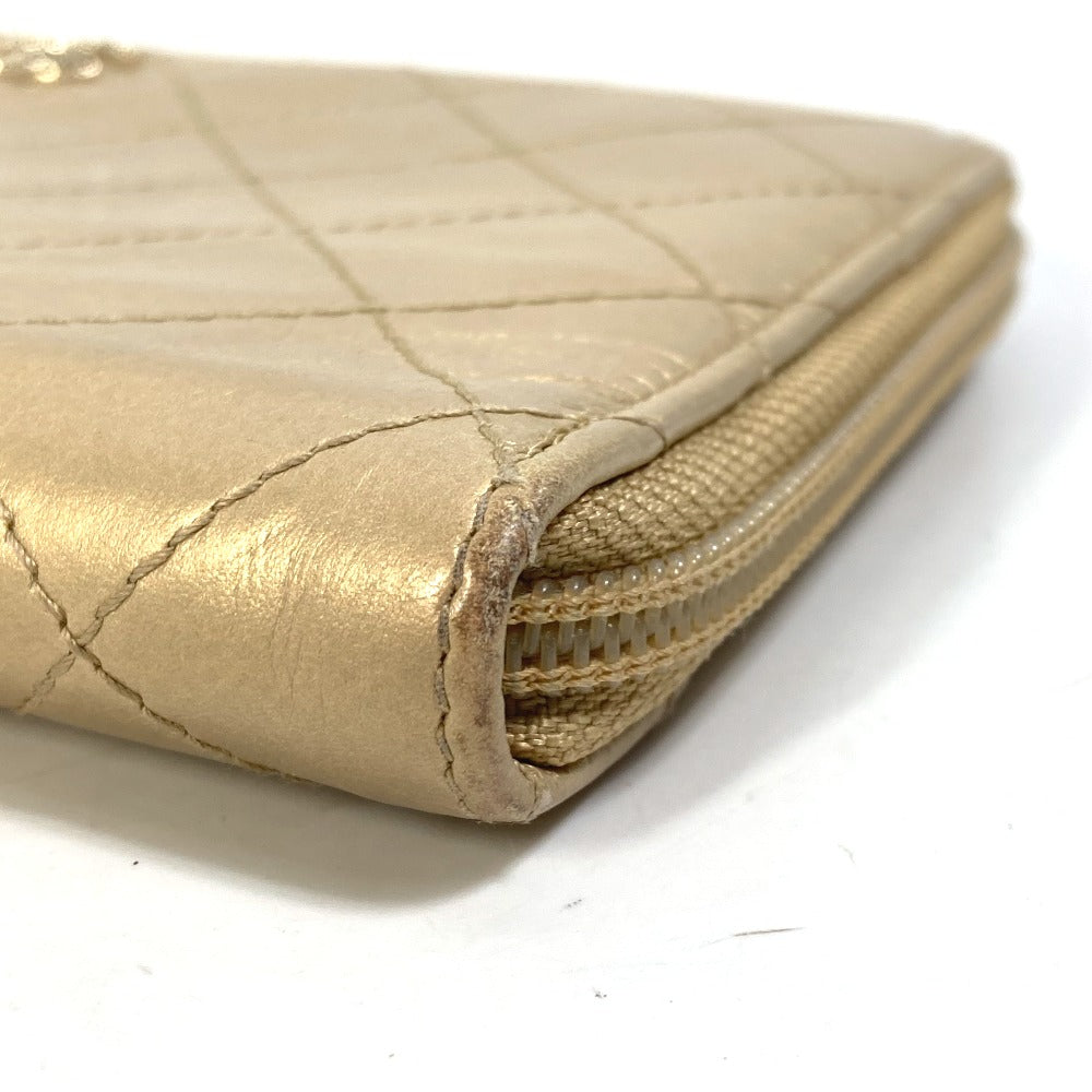 CHANEL Long Wallet Purse Calfskin gold COCO Mark CC Matrasse quilting Women Used Authentic