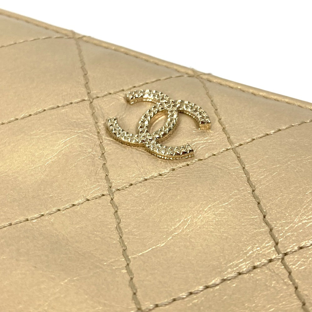 CHANEL Long Wallet Purse Calfskin gold COCO Mark CC Matrasse quilting Women Used Authentic