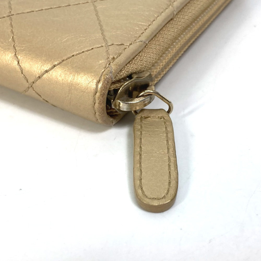 CHANEL Long Wallet Purse Calfskin gold COCO Mark CC Matrasse quilting Women Used Authentic