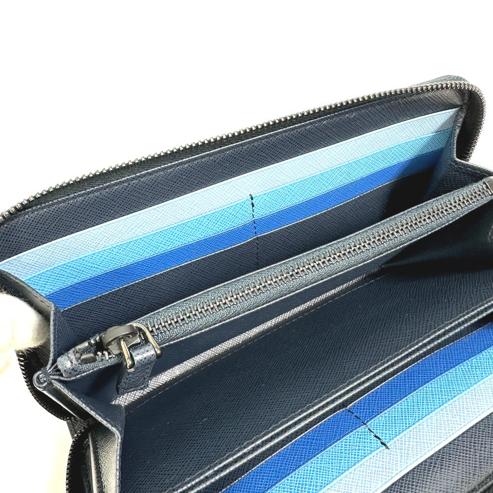 PRADA Long Wallet Purse 2ML317 saffiano leather Navy logo gradient Zip Around mens Used Authentic