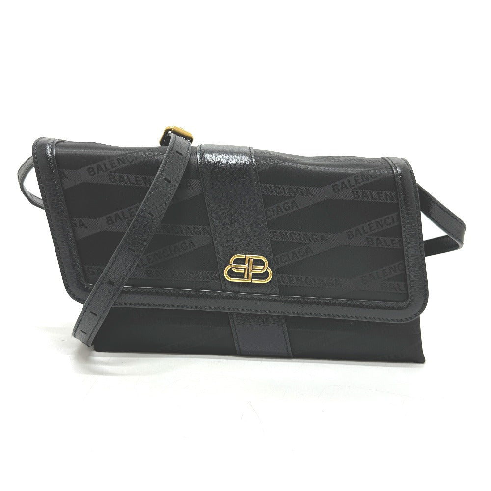 BALENCIAGA Shoulder Bag 580161 Nylon,leather black logo SHIFT BAG M Women Used Authentic