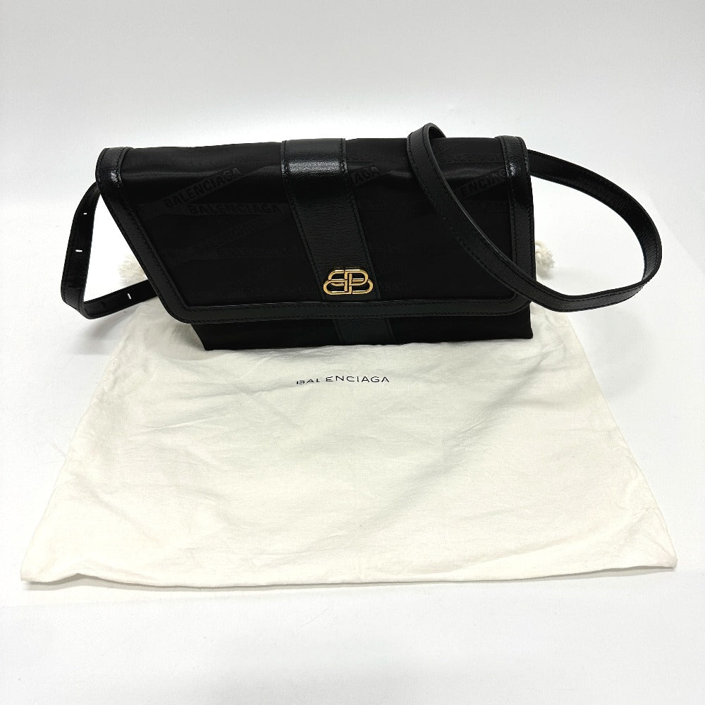 BALENCIAGA Shoulder Bag 580161 Nylon / leather black logo SHIFT BAG M Women Used Authentic