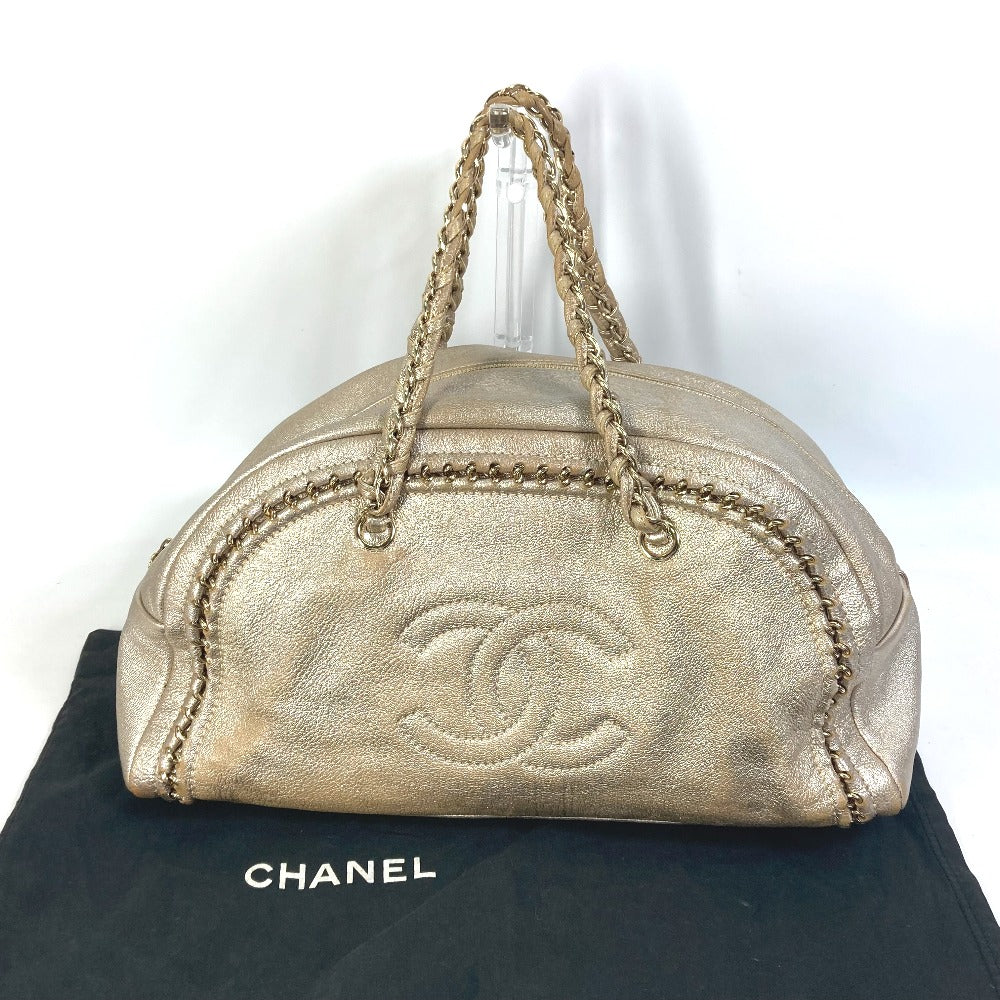 CHANEL Shoulder Bag A31405 leather Champagne Gold CC COCO Mark Mini Boston Duffel bag Luxury line Women Used Authentic