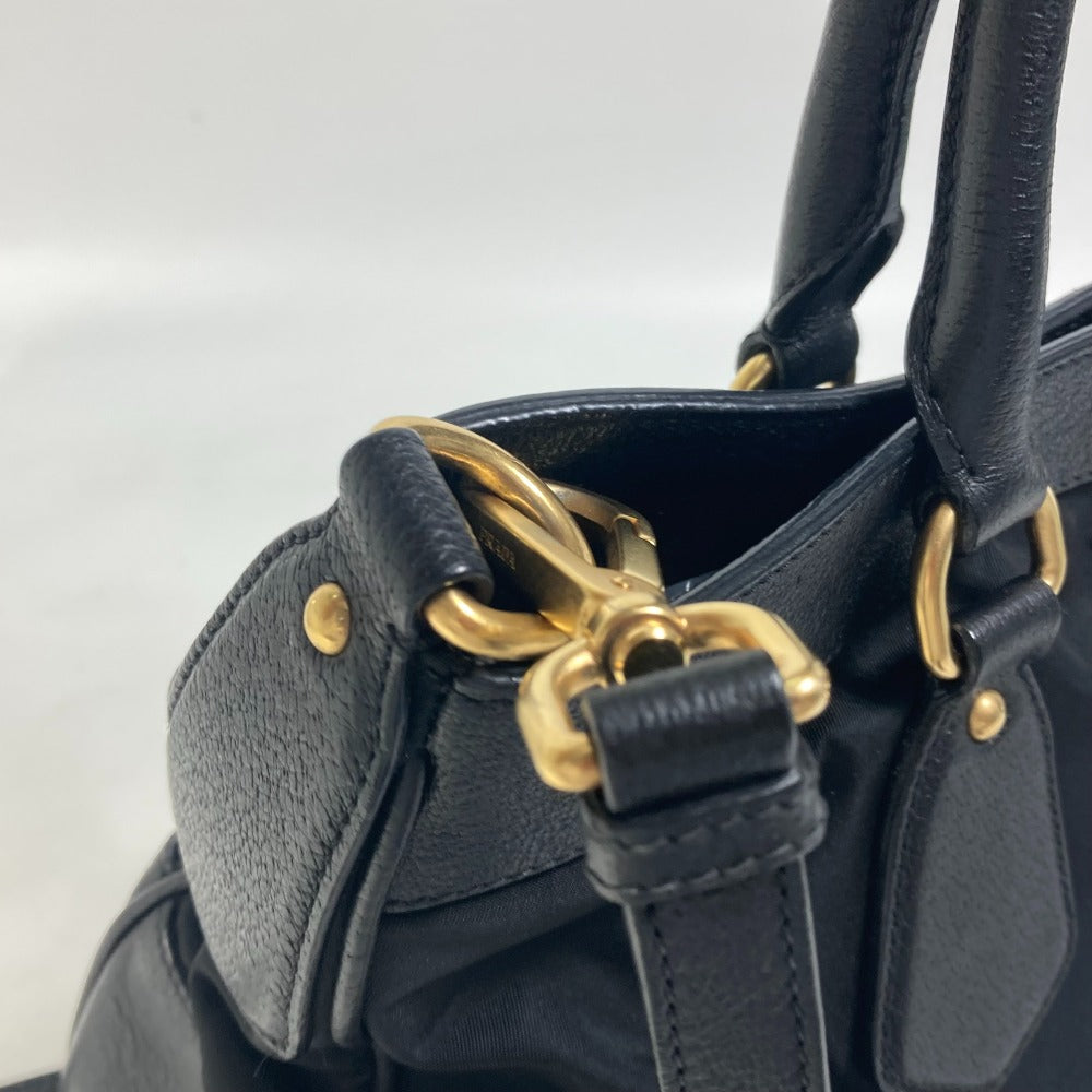 PRADA Tote Bag Nylon / leather black Handbag Shoulder Bag Triangle logo plate Women Used Authentic