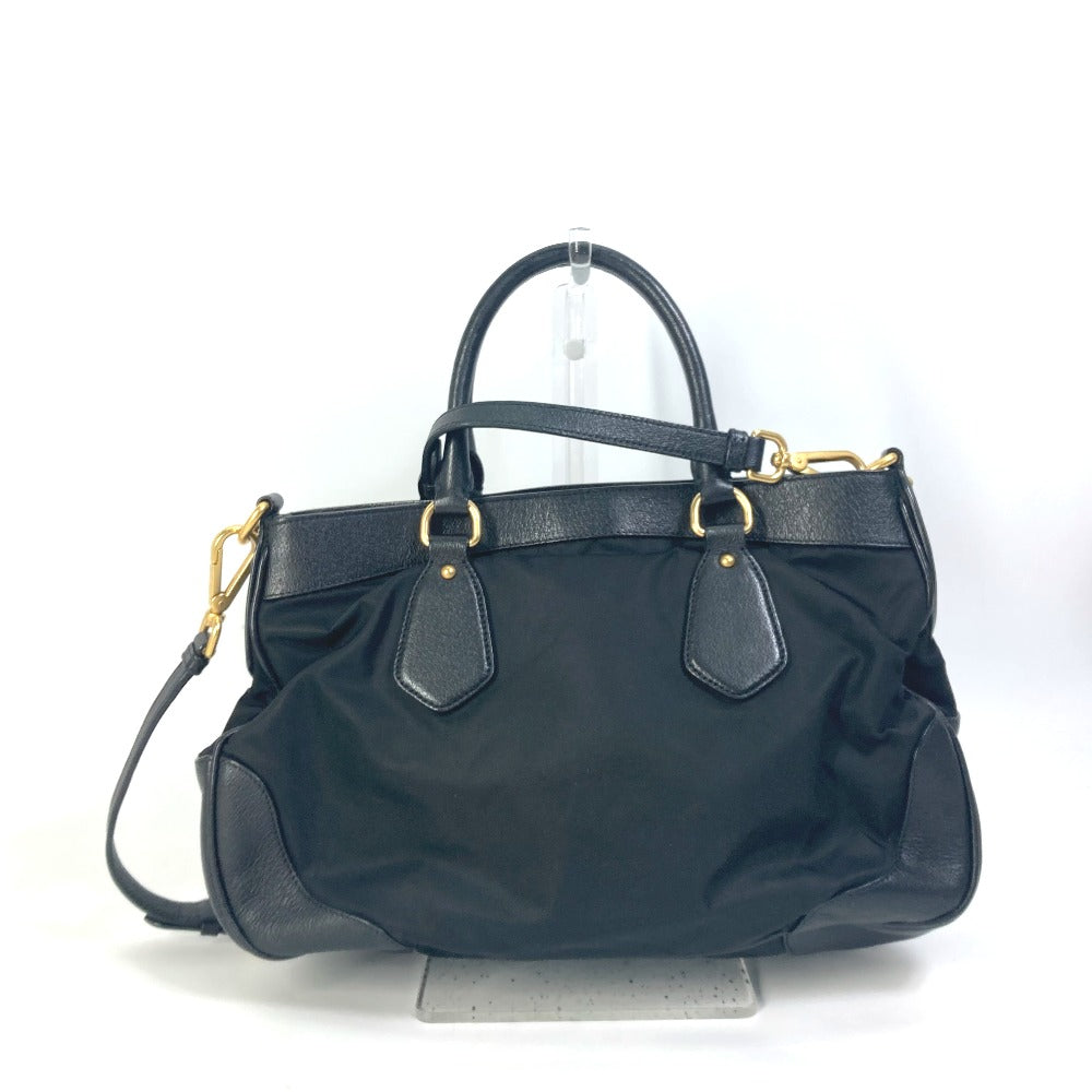 PRADA Tote Bag Nylon / leather black Handbag Shoulder Bag Triangle logo plate Women Used Authentic
