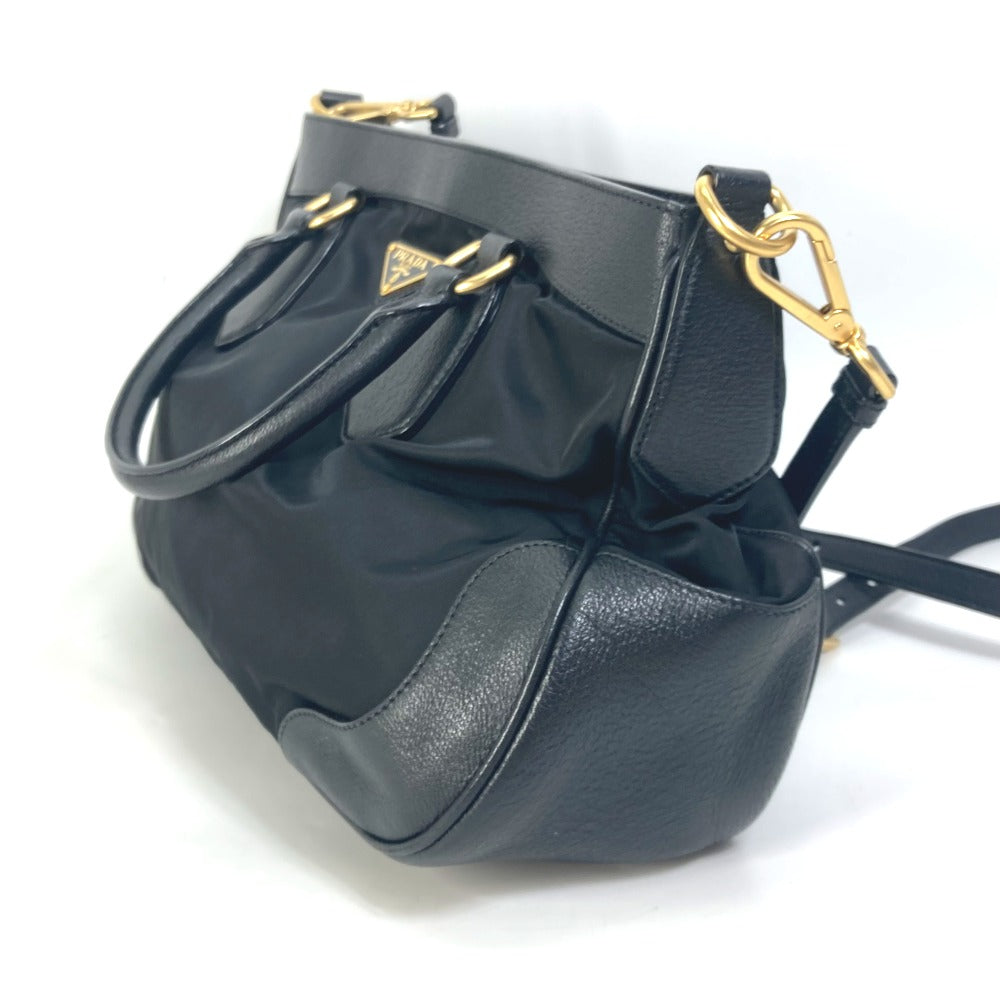 PRADA Tote Bag Nylon / leather black Handbag Shoulder Bag Triangle logo plate Women Used Authentic