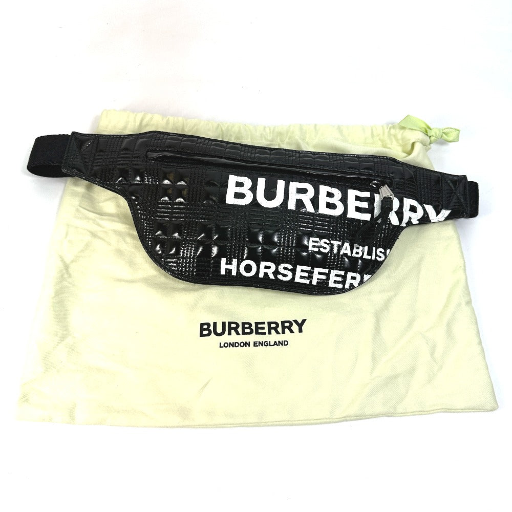 BURBERRY Sling bag 8028160 enamel enamel leather black logo BRUMMELL horse ferry HOSEFEY mens Used Authentic