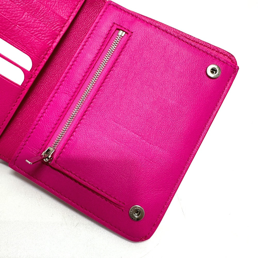 BALENCIAGA Folded wallet leather pink logo Ville Women Used Authentic