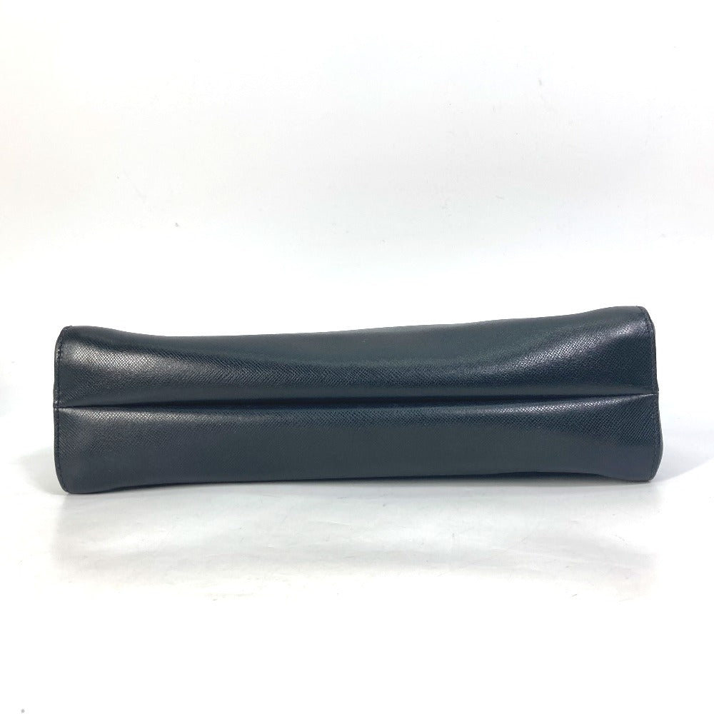 PRADA Clutch bag saffiano leather black Triangle logo plate Women Used Authentic