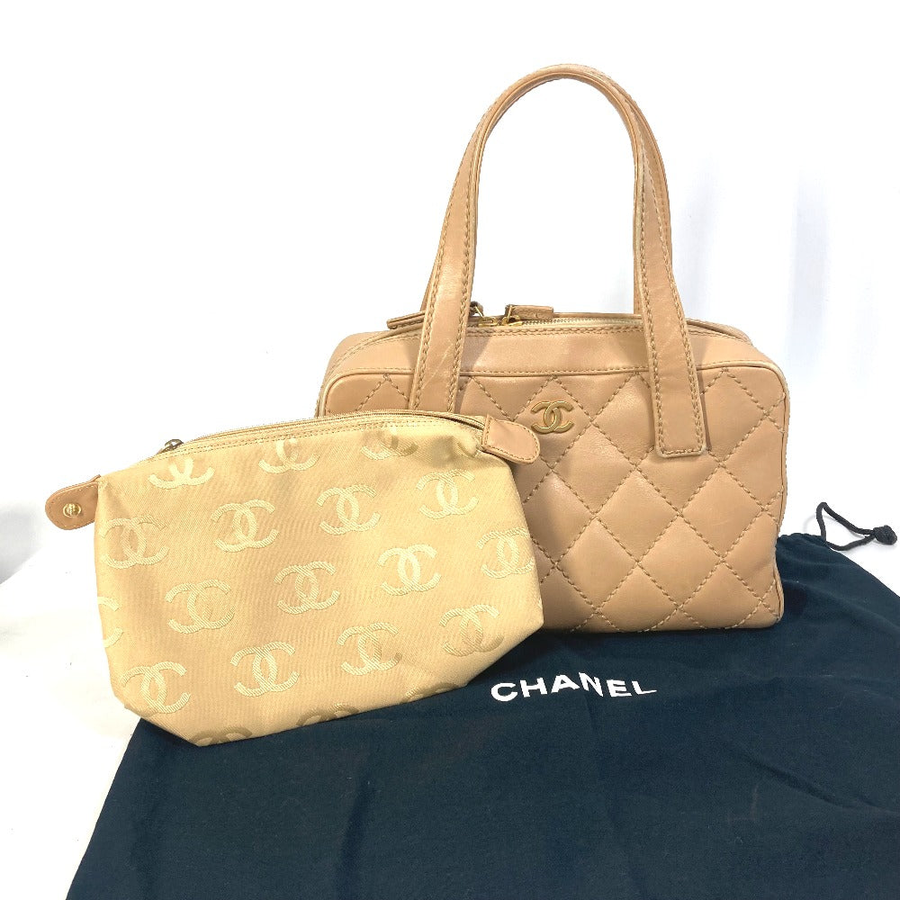 CHANEL Handbag leather beige CC COCO Mark Wild stitch Women Used Authentic
