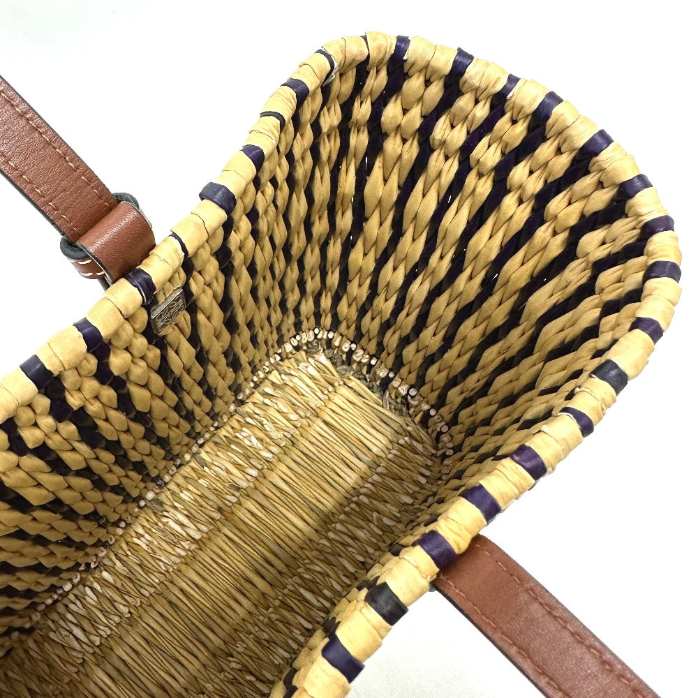 LOEWE Tote Bag Straw / leather beige square anagram Straw bag Women Used Authentic
