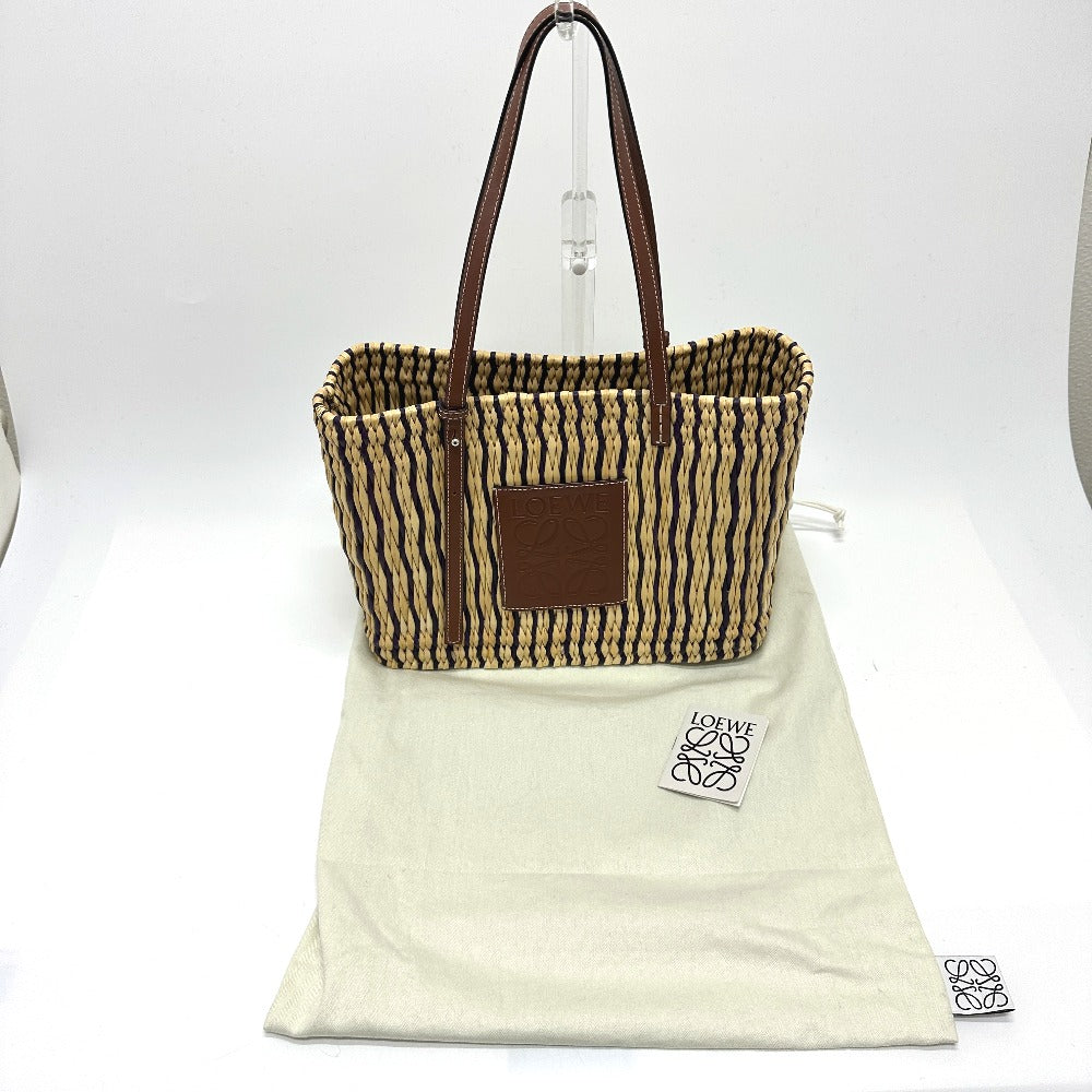 LOEWE Tote Bag Straw / leather beige square anagram Straw bag Women Used Authentic