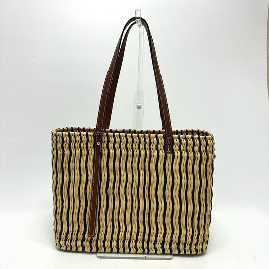 LOEWE Tote Bag Straw / leather beige square anagram Straw bag Women Used Authentic