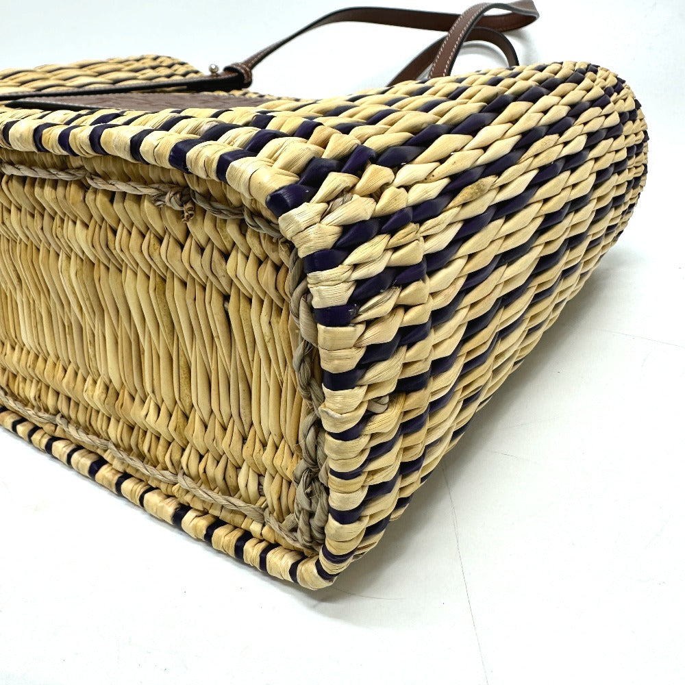 LOEWE Tote Bag Straw / leather beige square anagram Straw bag Women Used Authentic