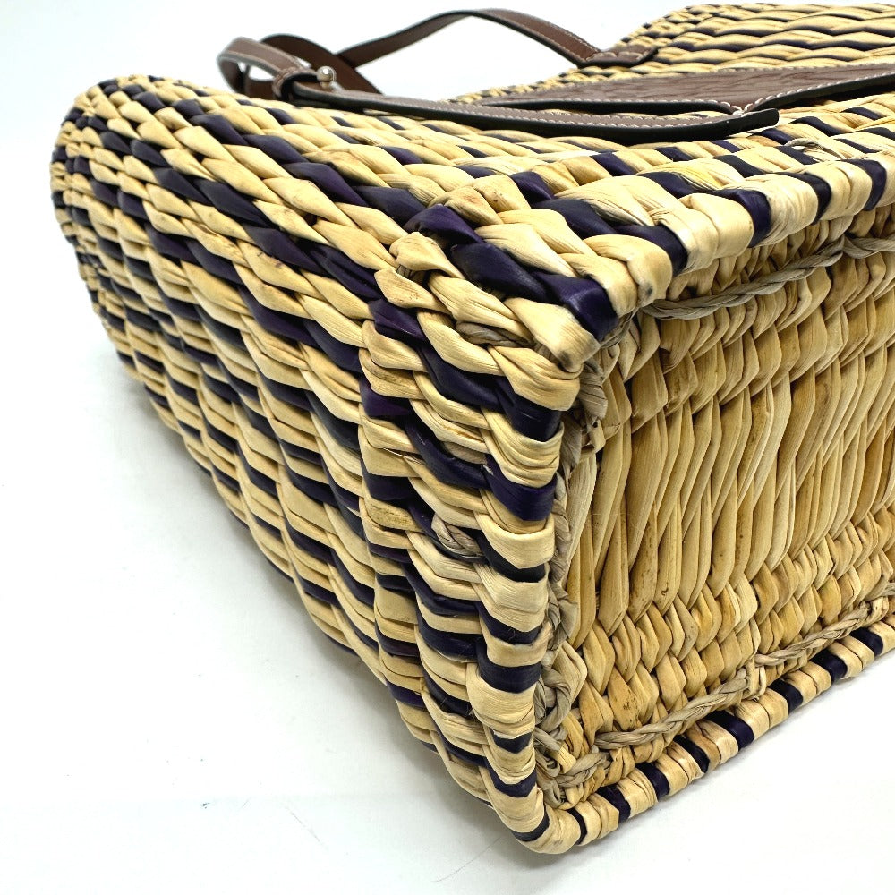 LOEWE Tote Bag Straw / leather beige square anagram Straw bag Women Used Authentic