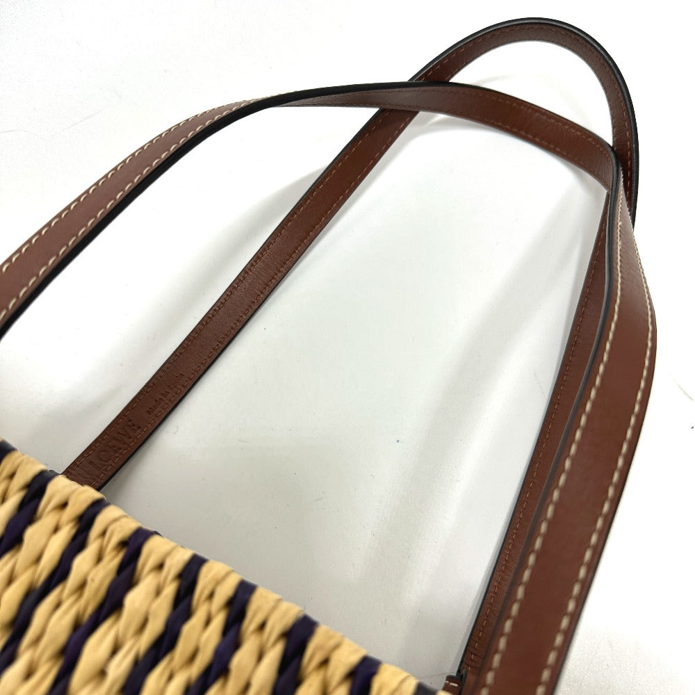 LOEWE Tote Bag Straw / leather beige square anagram Straw bag Women Used Authentic