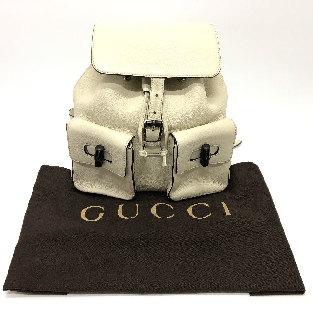 GUCCI Backpack 370833 leather White type Bamboo Backpack Women Used Authentic