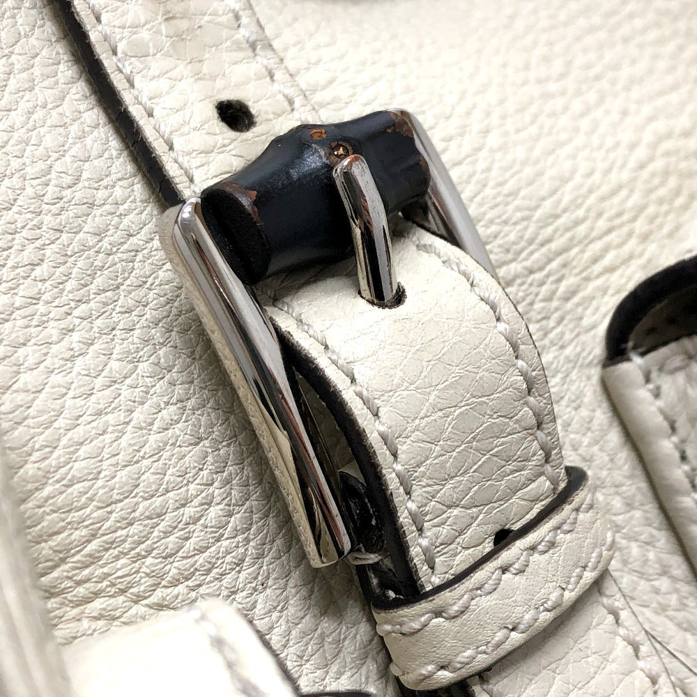 GUCCI Backpack 370833 leather White type Bamboo Backpack Women Used Authentic